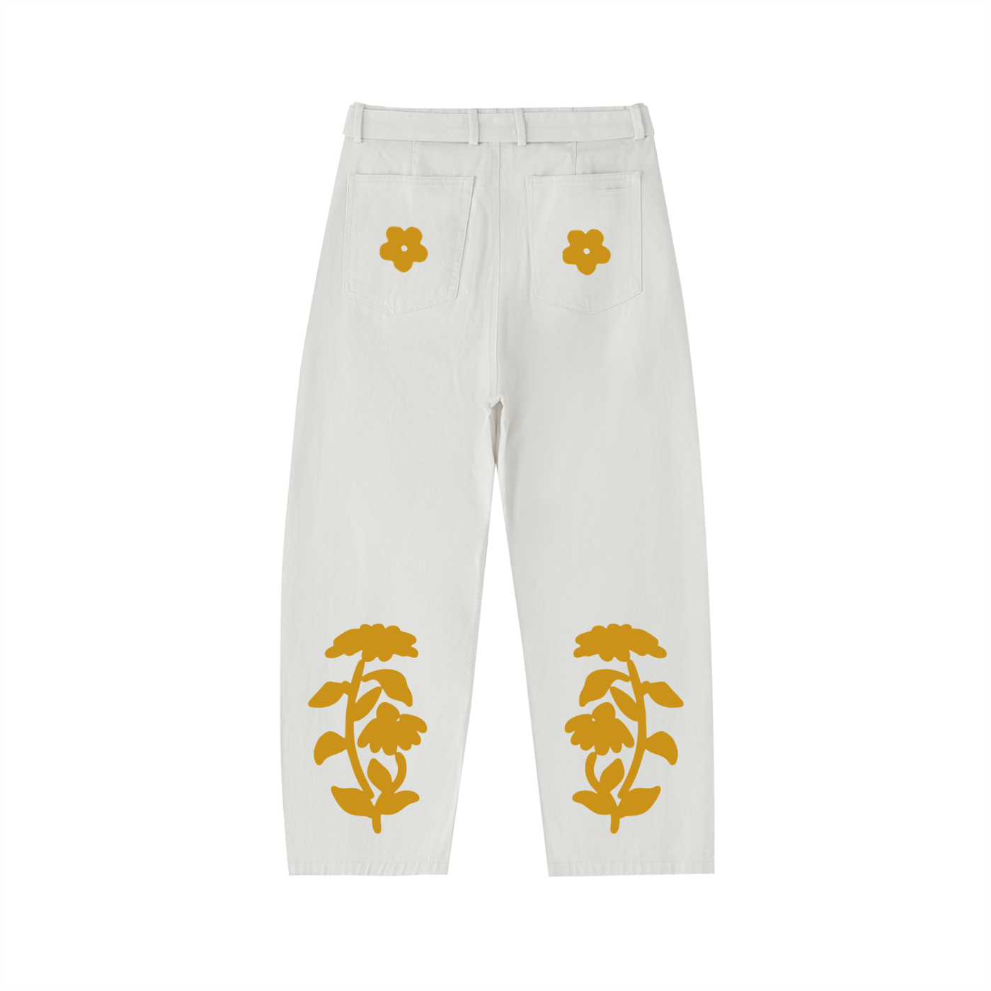 MrJorbi "Lil Plant Guy" Twisted-Seam Belted Curved-Blade Pants