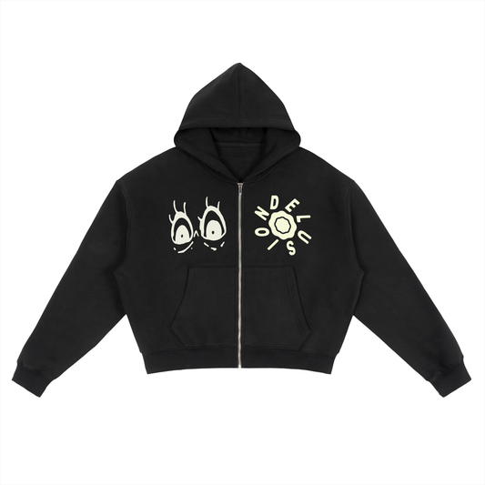"DELUSION" Zip-Up Boxy Hoodie