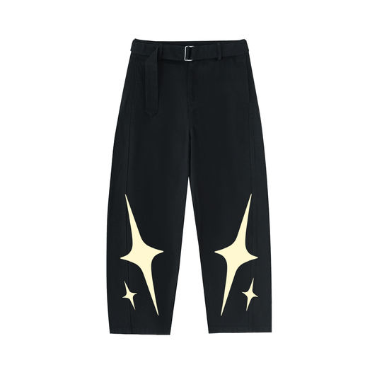 MrJorbi "Sparkle" Twisted-Seam Belted Curved-Blade Pants